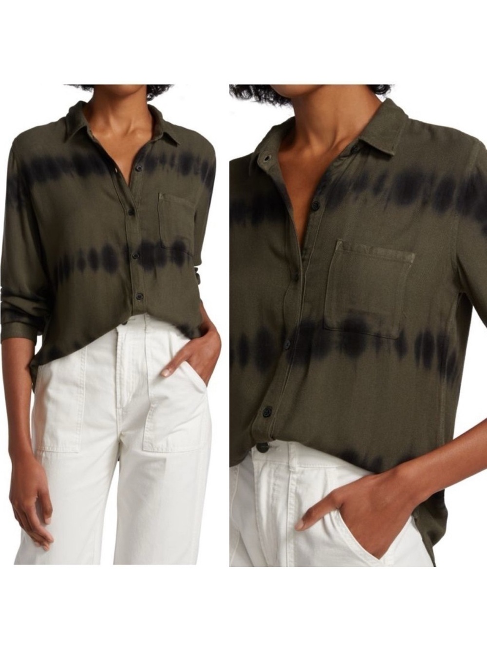 RAILS Hunter Olive Black Waves Tie Dye Button Down Shirt